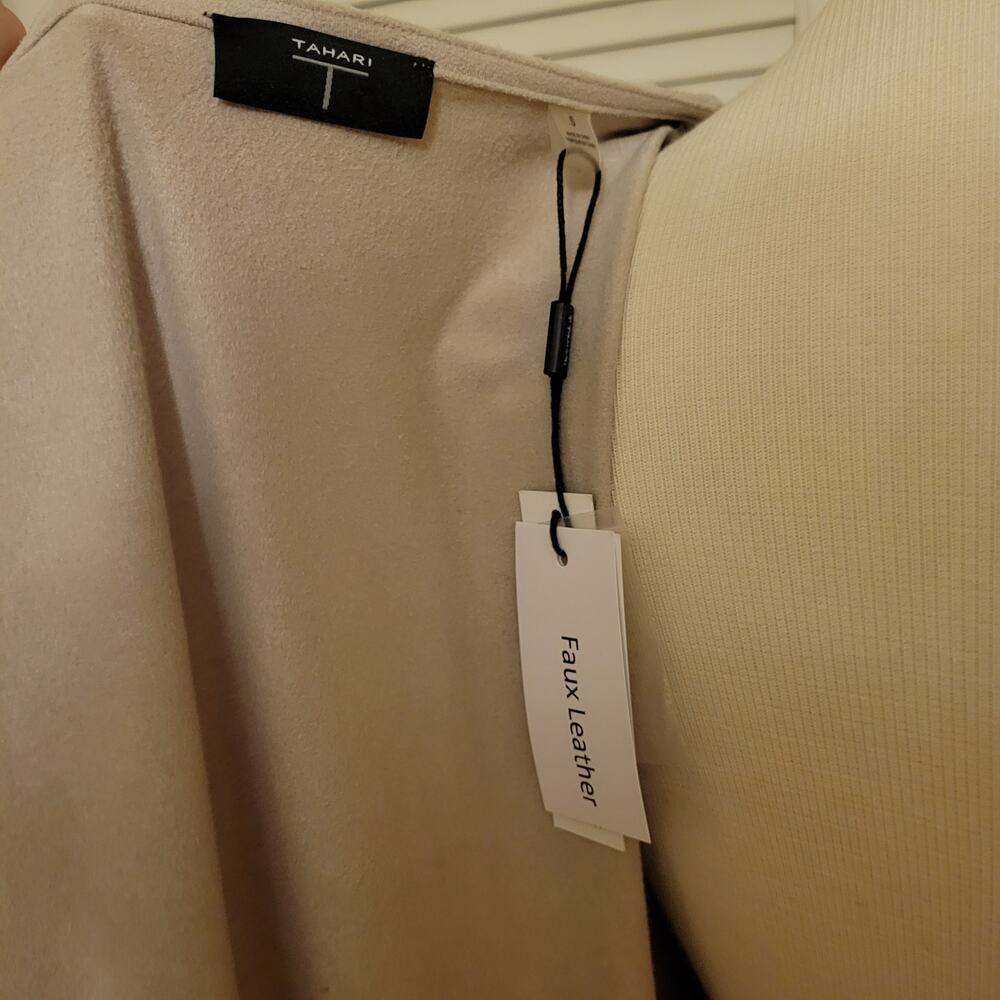 Tahari NWT Faux Leather Cardigan One Size Soft Beige Drape Front Lightweight - Picture 5 of 15